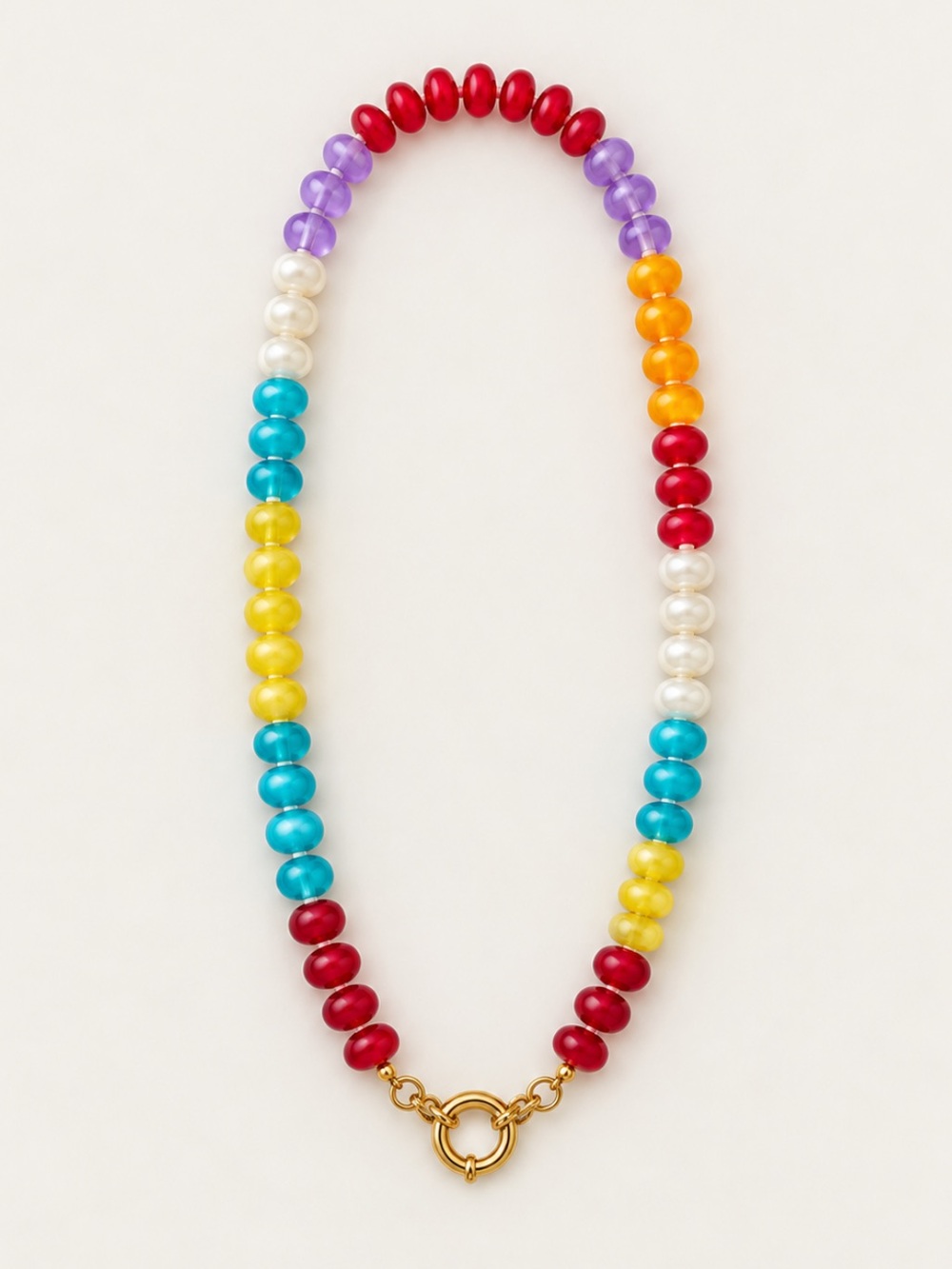 New! Red Blue Mixed Beaded Colorblock Dopamine Necklace 1070 NWOT